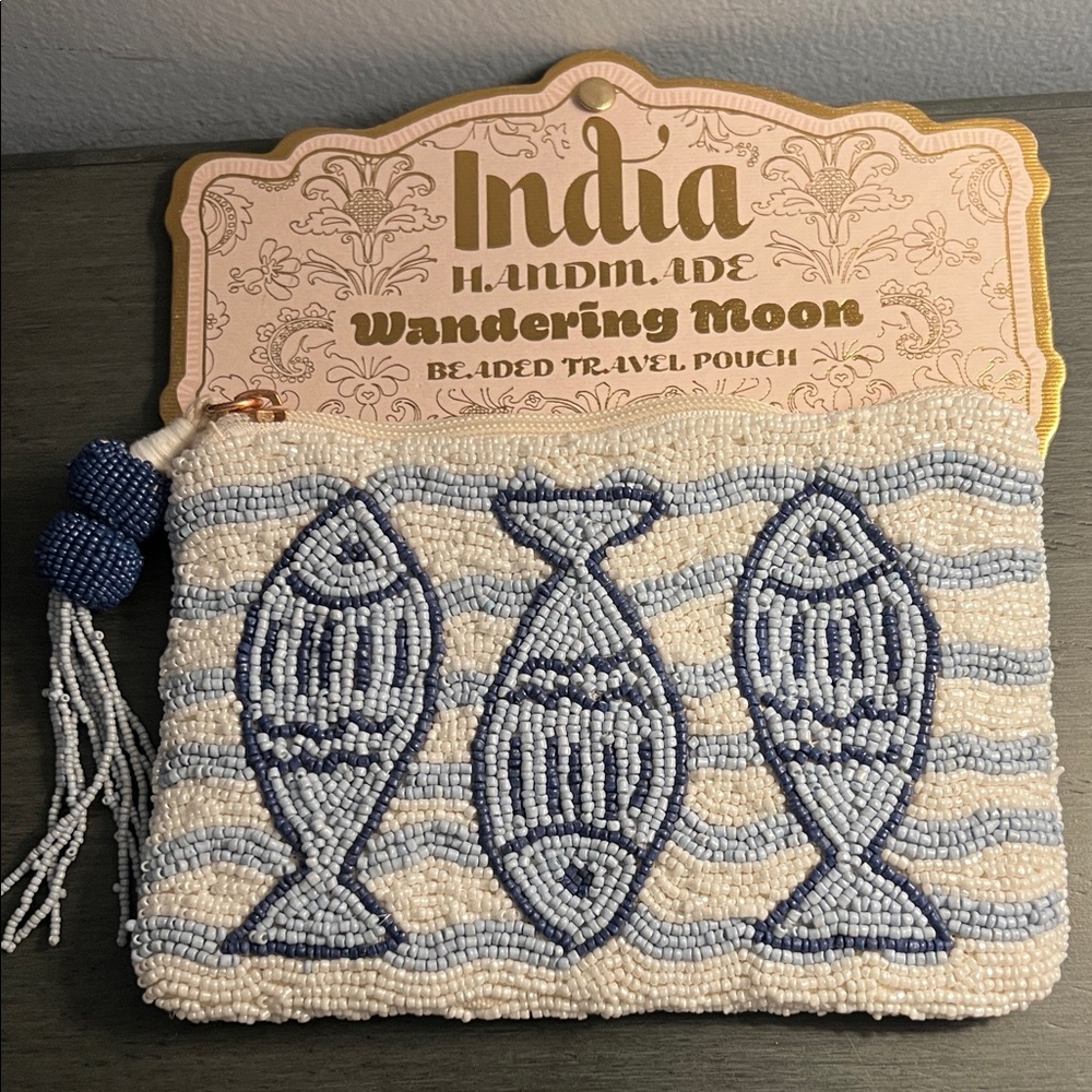 Beaded Travel Pouch - Blue and White